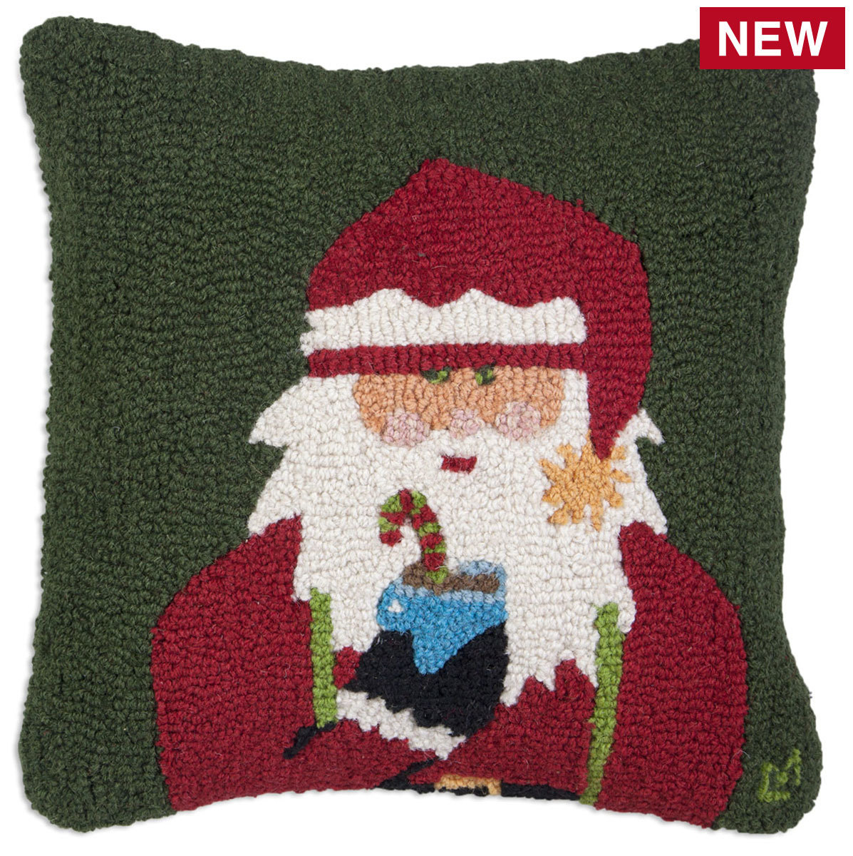 Cheers Santa 18" Wool Hooked Pillow